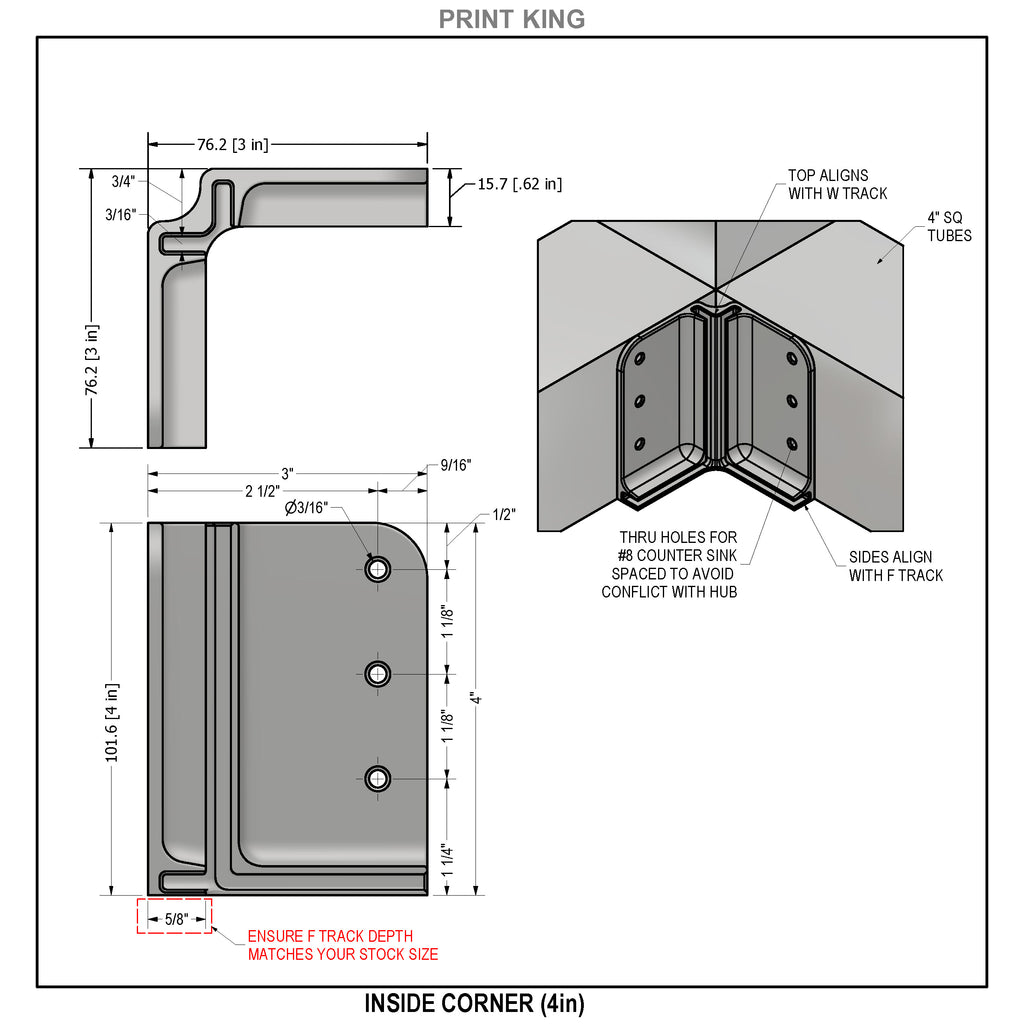 3-Way Inside Corner Connectors (F-to-W Track)