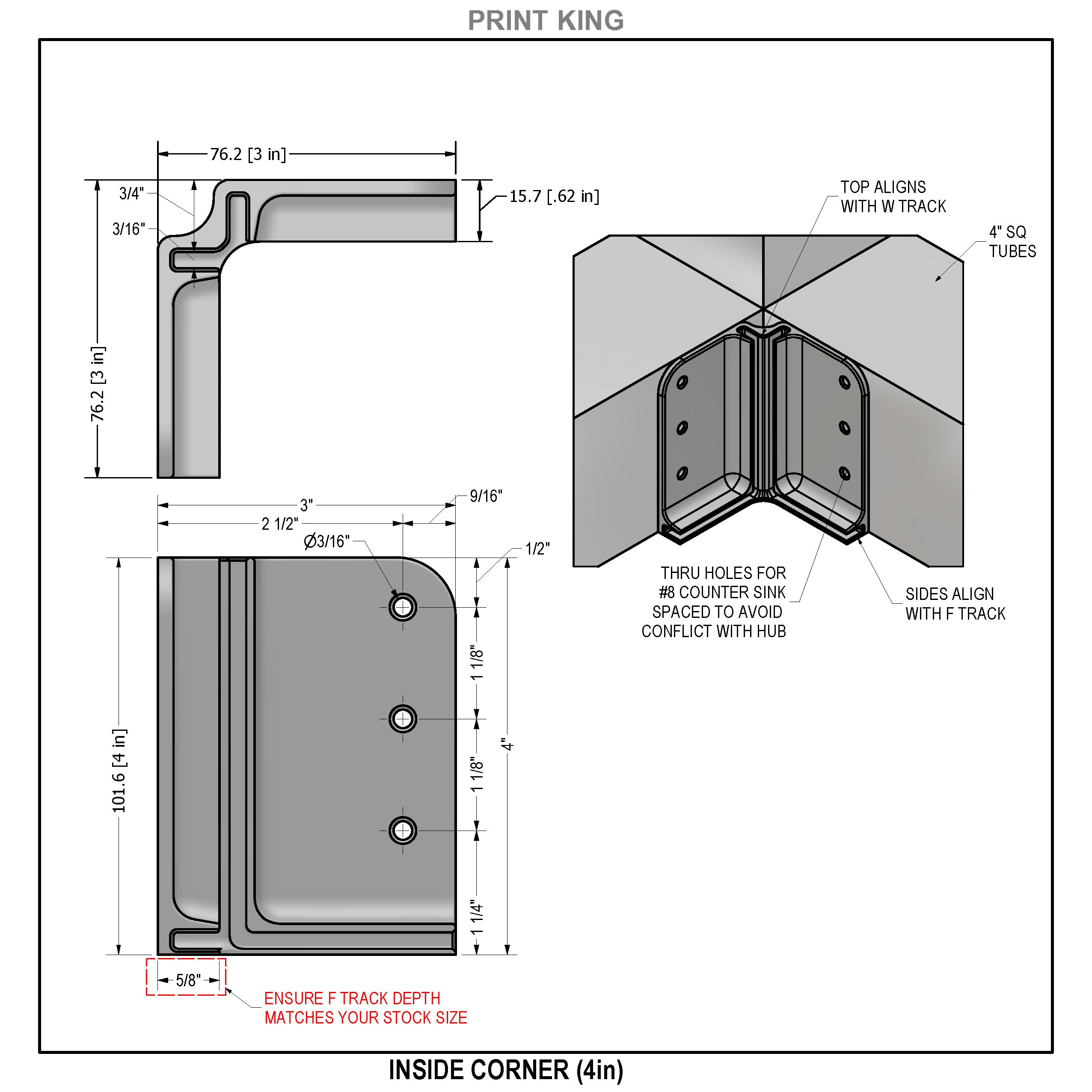 3-Way Inside Corner Connectors (F-to-W Track)