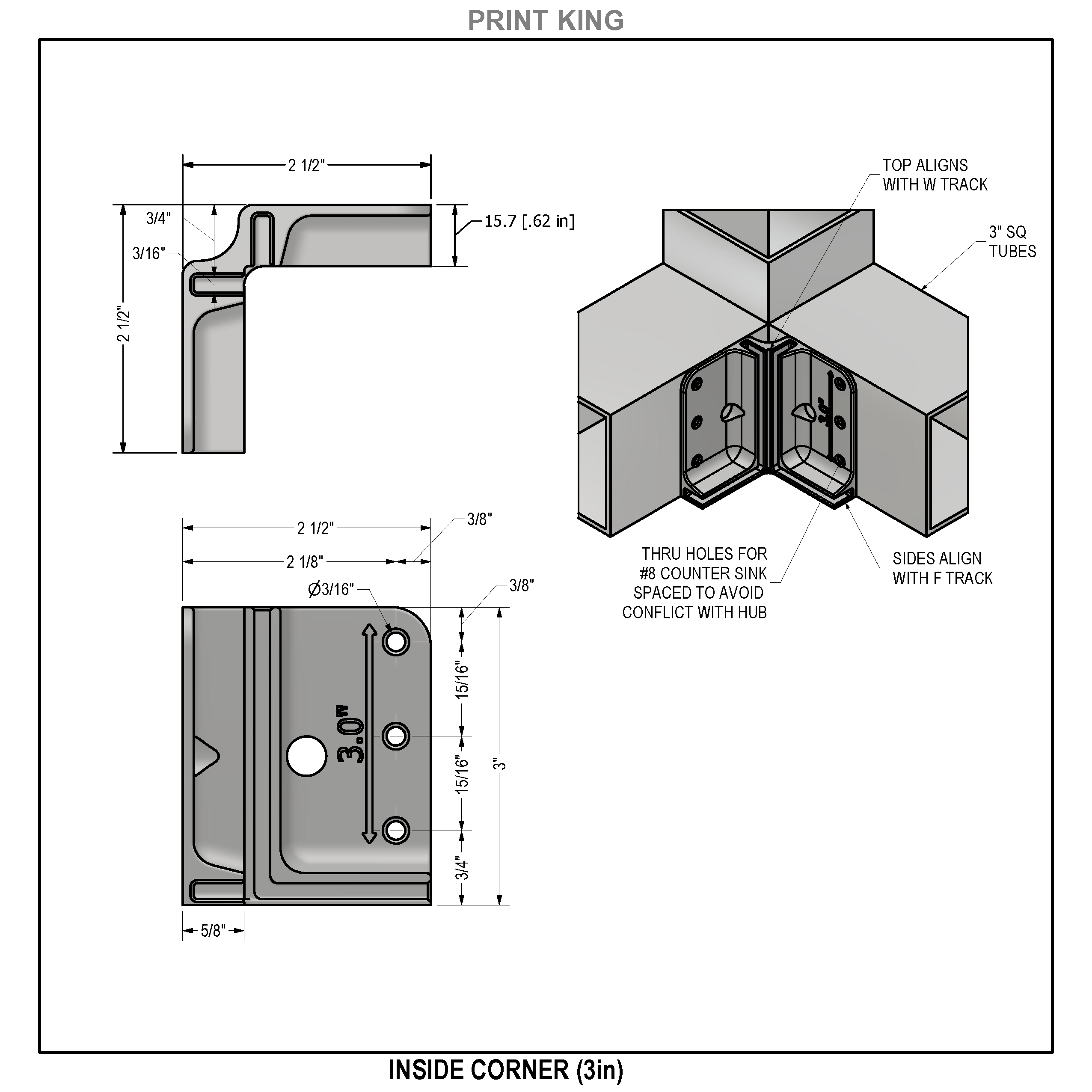 3-Way Inside Corner Connectors (F-to-W Track)