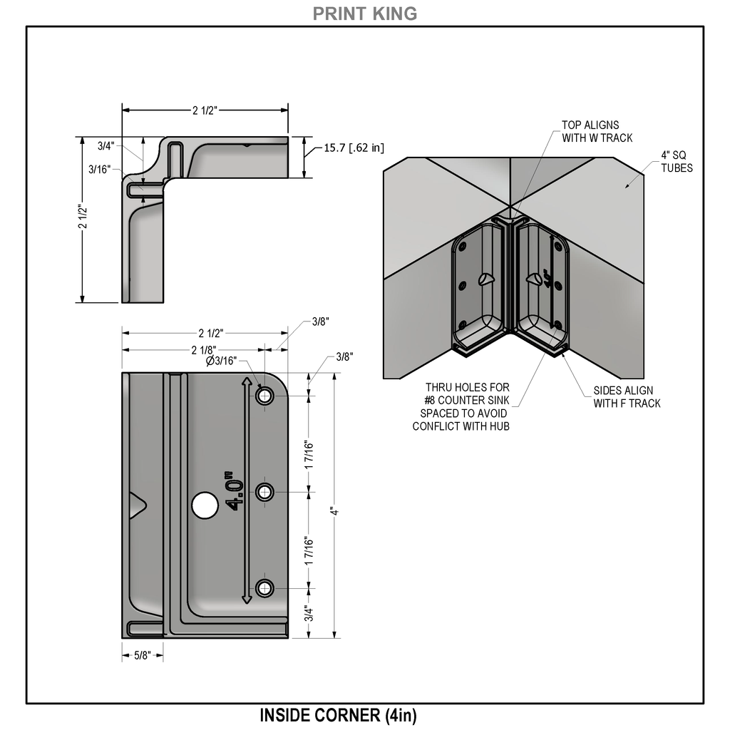 3-Way Inside Corner Connectors (F-to-W Track)
